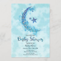 Mystical Blue & Silver Watercolor Half Lunar Moon