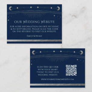 Mystical Blue Silver Wedding Website RSVP QR Code Enclosure Card