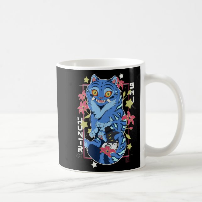 Mystical Blue Tiger Japanese Folk Art Style Coffee Mug (Right)