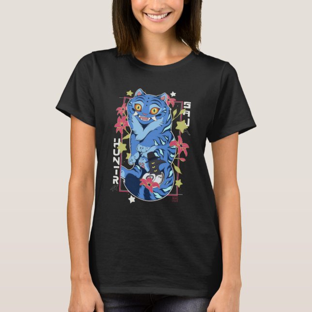Mystical Blue Tiger Japanese Folk Art Style T-Shirt (Front)