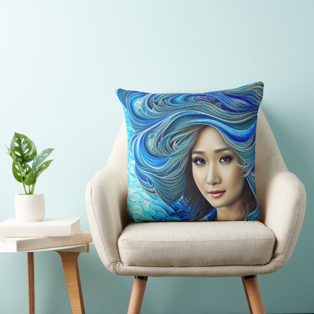 Mystical Blue Waves Fantasy Water Goddess Artwork Cushion (Chair)