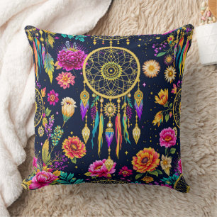 Mystical bohemian floral navy gold pattern  cushion