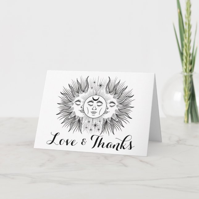 Mystical Boho Celestial Sun & Moon Handfasting Thank You Card (Front)