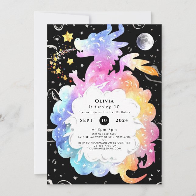 Mystical Boho Dragon Birthday Invitation (Front)