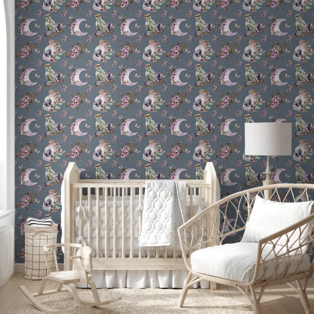 Mystical Boho Lavender Anemone Moon and Potions Wallpaper (Kids)