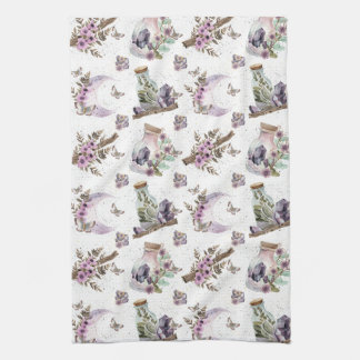 Mystical Boho Lavender Anemone Moon & Potions Tea Towel