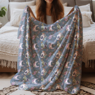 Mystical Boho Lavender Anemone Moon  Sherpa Blanket
