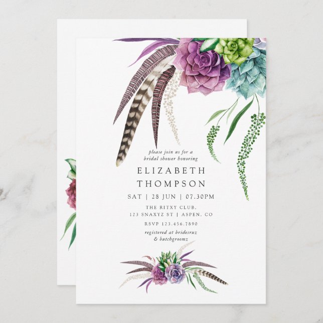Mystical Boho Succulent Bridal Shower Invitation (Front/Back)