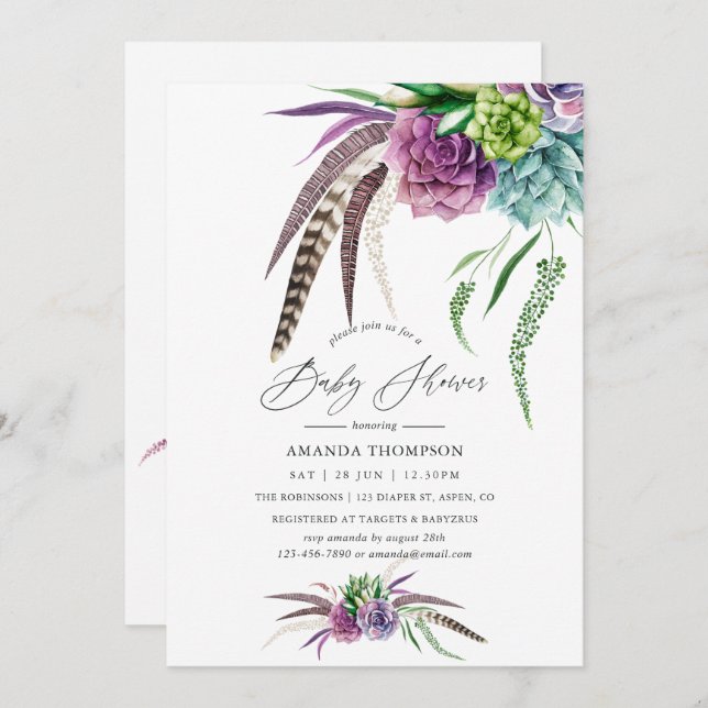 Mystical Boho Watercolor Baby Shower Invitation (Front/Back)