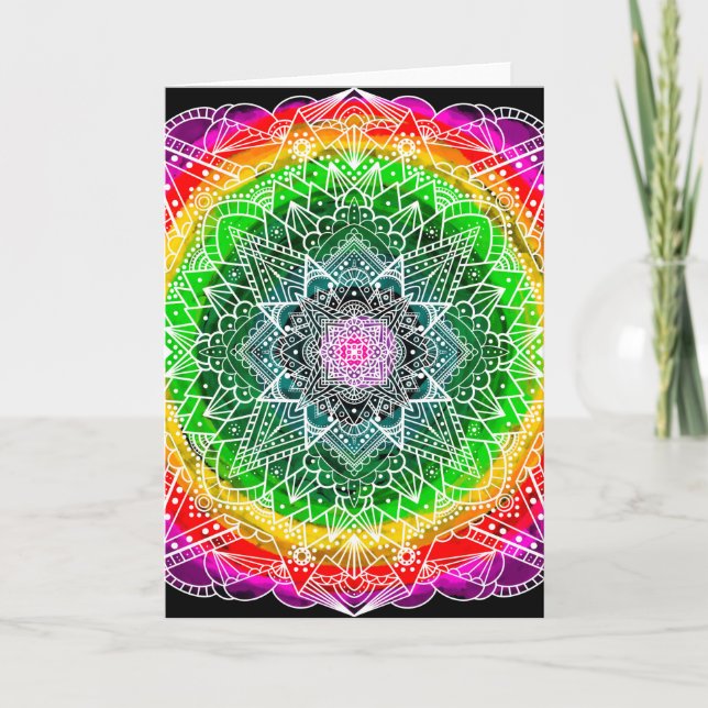 Mystical Boldly Coloured Colour Burst Mandala Card (Front)