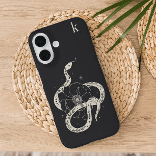 Mystical Botanical Snake Illustration Monogram iPhone 16 Case