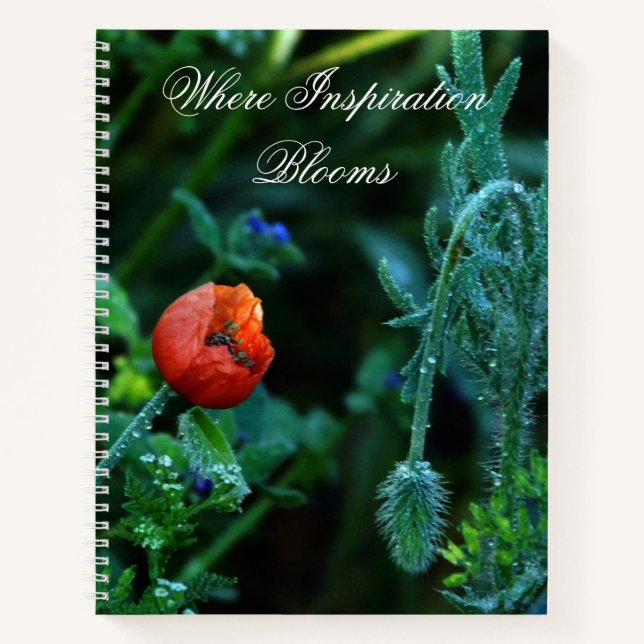 Mystical Botany Era Poppy and Dew Floral Notebook (Front)