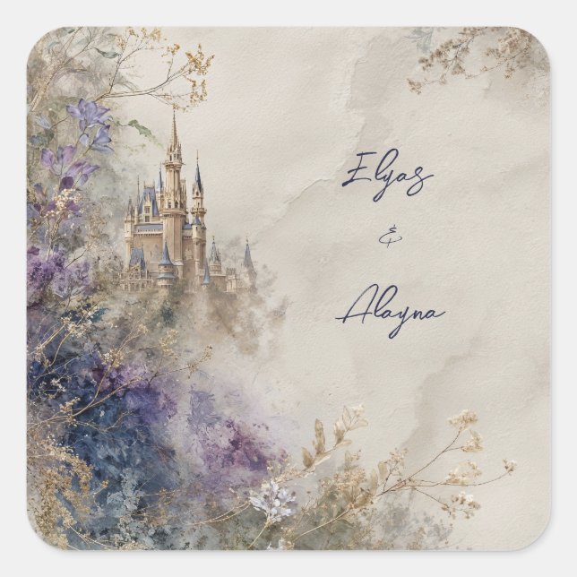 Mystical Castle Enchanted Forest Wedding  Square Sticker (Front)