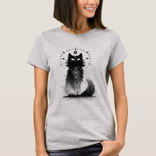 Mystical Cat: Black and White Art T-Shirt