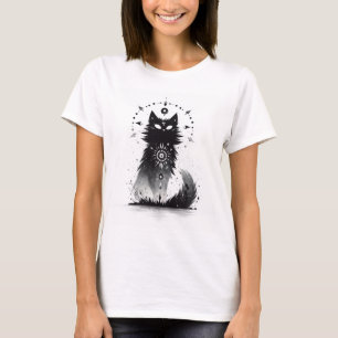 Mystical Cat: Black and White Art Women’s T-Shirt