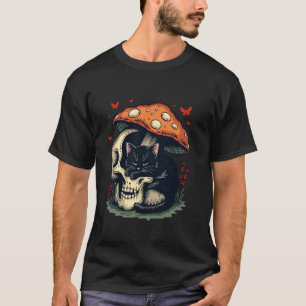 Mystical Cat Black Gothic Aesthetic with Skull and T-Shirt