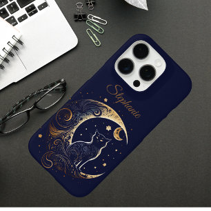 Mystical Cat Crescent Moon - Custom Celestial Gift iPhone 16 Pro Case