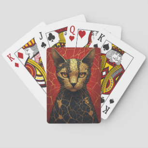 Mystical Cat Face With Golden Fracture Lines 🌙 Playing Cards
