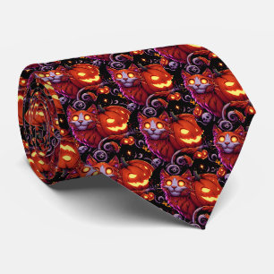 Mystical Cat & Glowing Pumpkins Tie