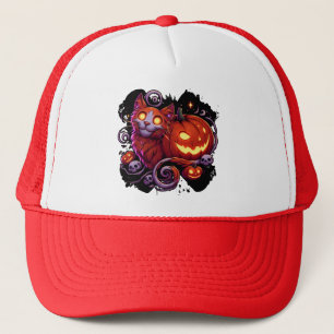 Mystical Cat & Glowing Pumpkins Trucker Hat