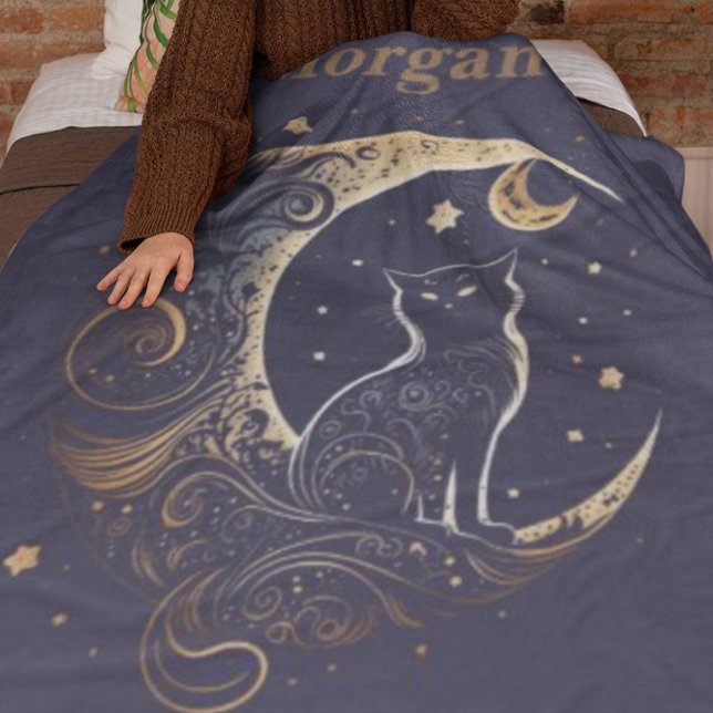 Mystical Cat Moon - Personalised Celestial Gift Fleece Blanket (Creator Uploaded)