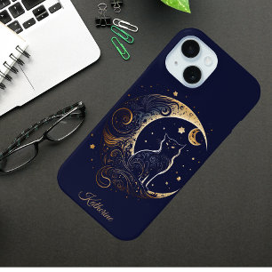 Mystical Cat Moon - Personalised Celestial Gift iPhone 15 Case
