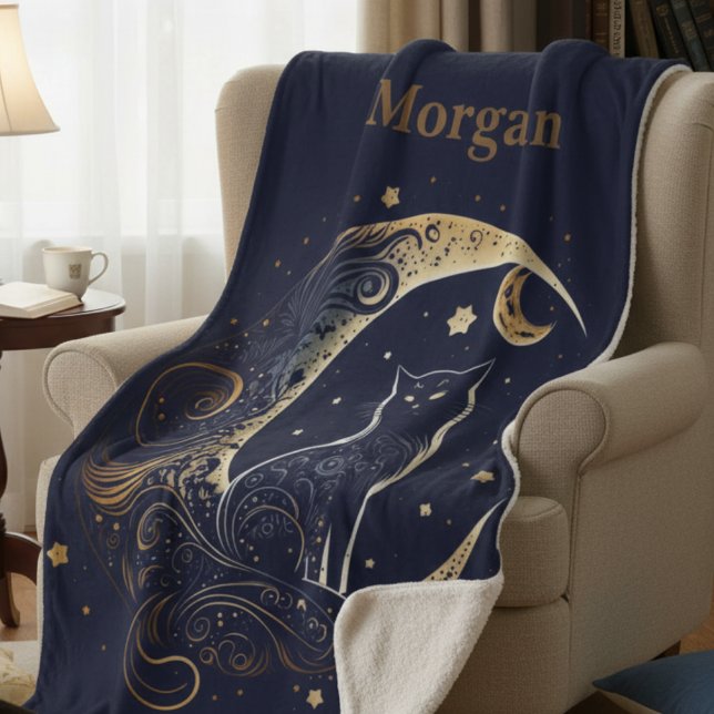 Mystical Cat Moon - Personalised Celestial Gift Sherpa Blanket (Creator Uploaded)