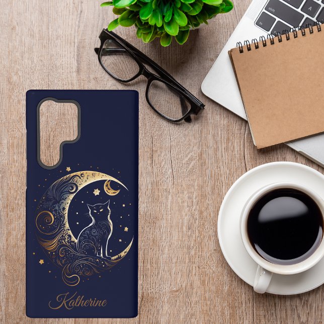 Mystical Cat Moon - Personalized Celestial Gift Samsung Galaxy S22 Ultra Case (Creator Uploaded)