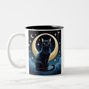 Mystical Cat Mug – Celestial Night Design with Moo