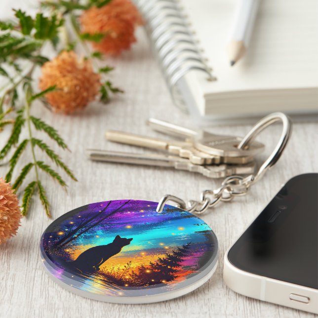 Mystical Cat Northern Lights Acrylic Keychain (Front Right)