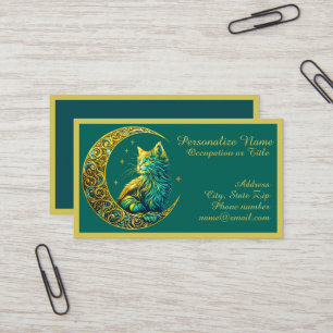 Mystical Cat on Moon Celestial Night Design Business Card