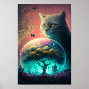 Mystical Cat Psychedelic Poster Cosmic Cat 1
