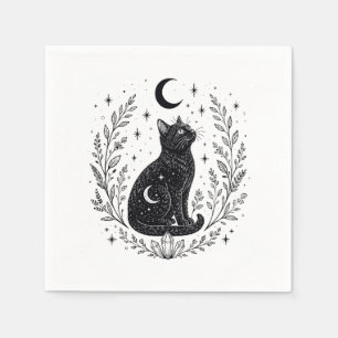 Mystical cat under the moon napkin