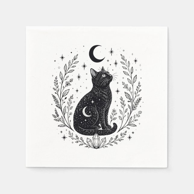 Mystical cat under the moon napkin (Front)