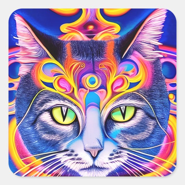 Mystical Cat with Third Eye  Square Sticker (Front)
