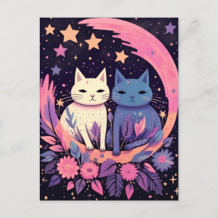 Mystical Cats Under the Stars Postcard