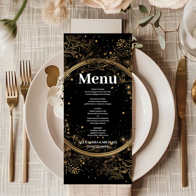 Mystical Celestial Black and Gold Wedding Menu (Creator Uploaded)
