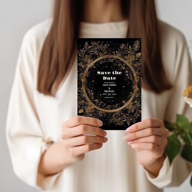 Mystical Celestial Black and Gold Wedding Save The Date (Creator Uploaded)