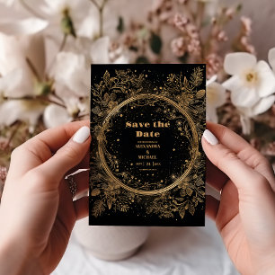 Mystical Celestial Black and Gold Wedding Save The Date
