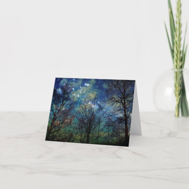 Mystical Celestial Forest Stars Nature Note Card (Front)