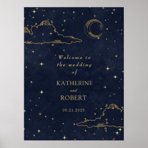 Mystical Celestial Gold Moon Clouds Wedding Poster