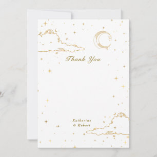Mystical Celestial Gold Moon Clouds Wedding Thank You Card
