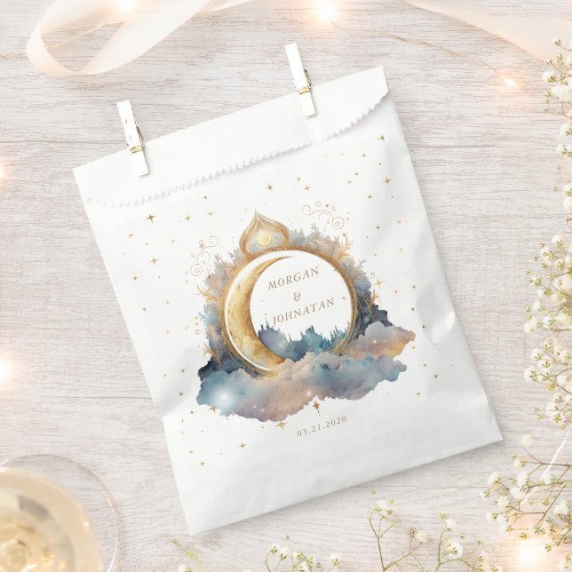 Mystical Celestial Gold Moon Wedding Favour Bag (Clipped)