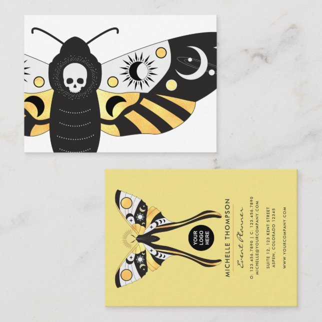 Mystical Celestial Gold Moths Business Card (Front/Back)