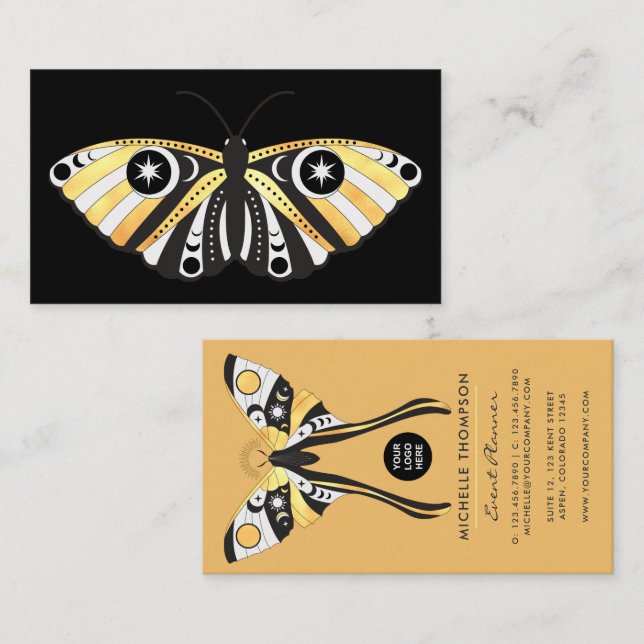 Mystical Celestial Gold Moths Business Card (Front/Back)