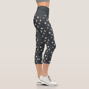 Mystical Celestial Moon Pattern Capri Leggings