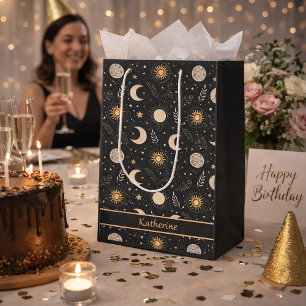 Mystical Celestial Moon Pattern Custom Name Medium Gift Bag