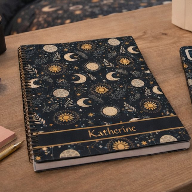 Mystical Celestial Moon Pattern Custom Name Notebook (Creator Uploaded)