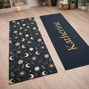 Mystical Celestial Moon Pattern Custom Name Yoga Mat