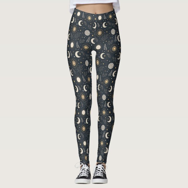 Mystical Celestial Moon Pattern  Leggings (Front)